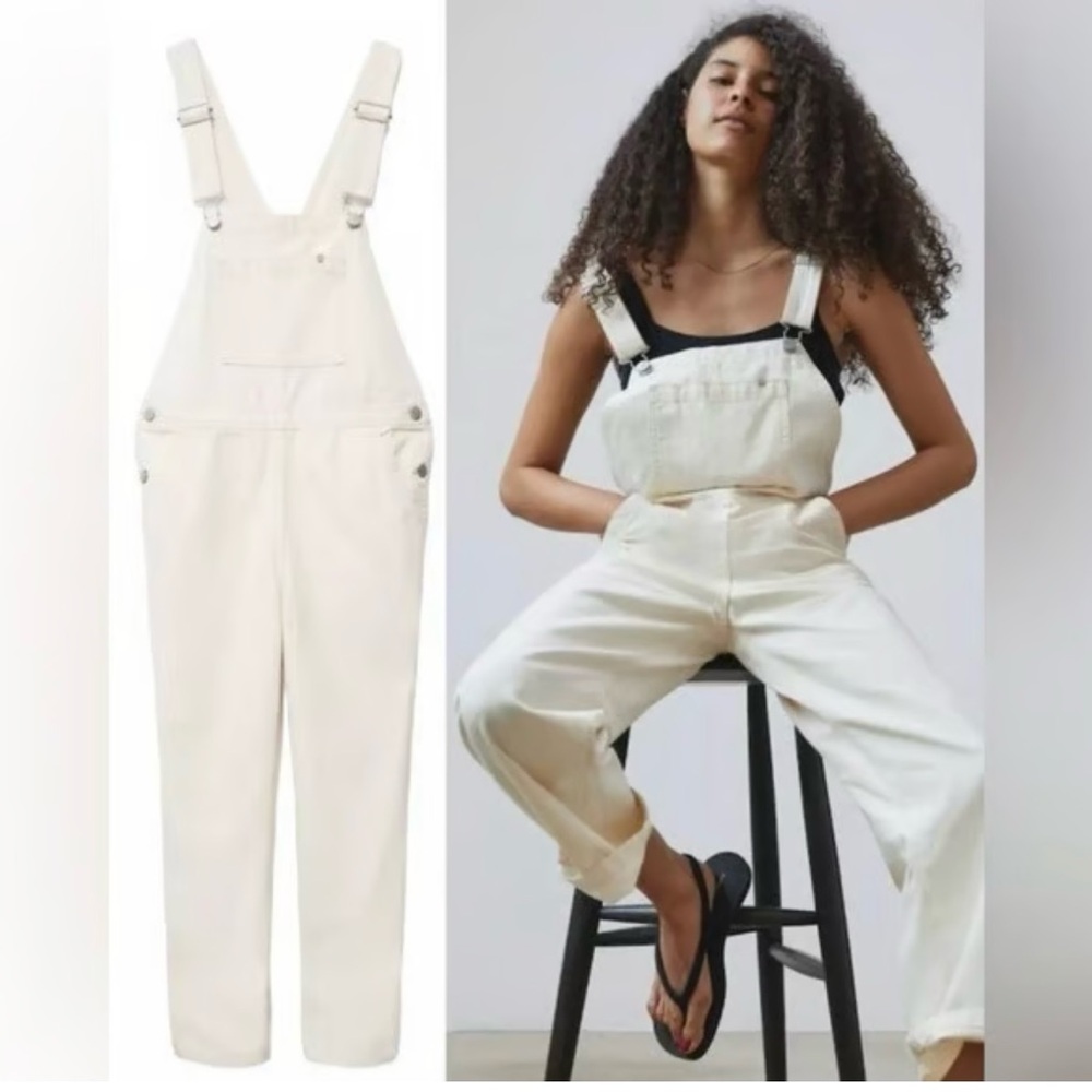 Everlane cotton canvas overalls bone color